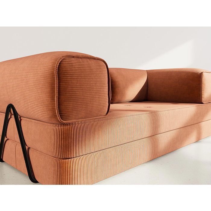 Poppy - Sofá convertible de 3 plazas en terciopelo de pana - Terracota