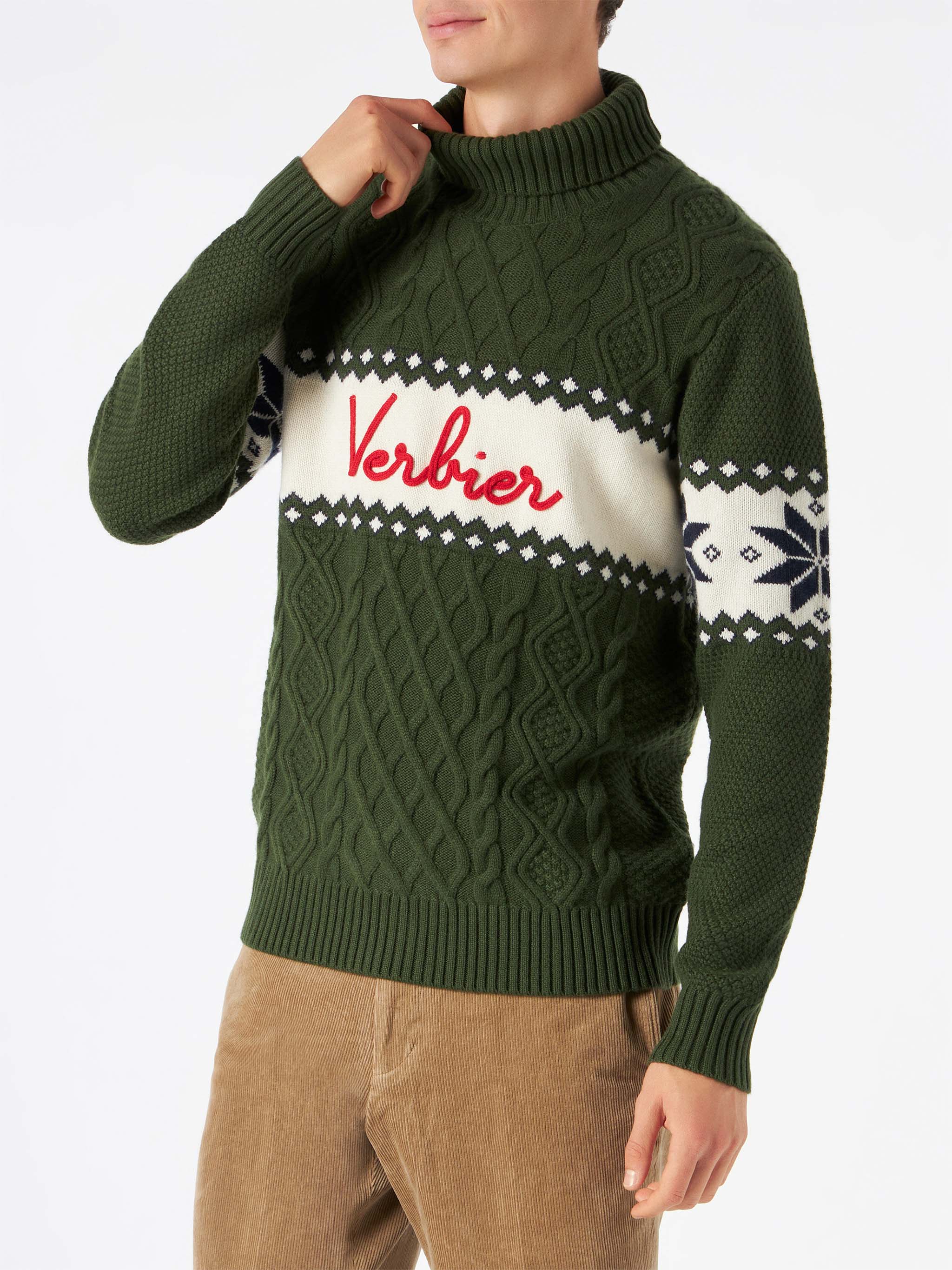 Maglione mezzo collo alto con scritta Verbier