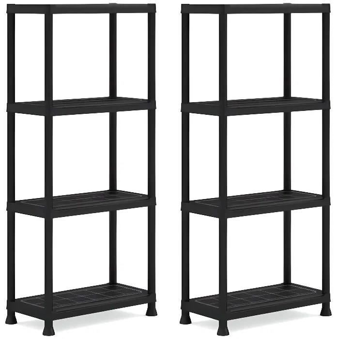 Conjunto de 2 prateleiras modulares KETER - Pretas - 60 x 30 x 135 cm - 4 prateleiras resistentes à umidade