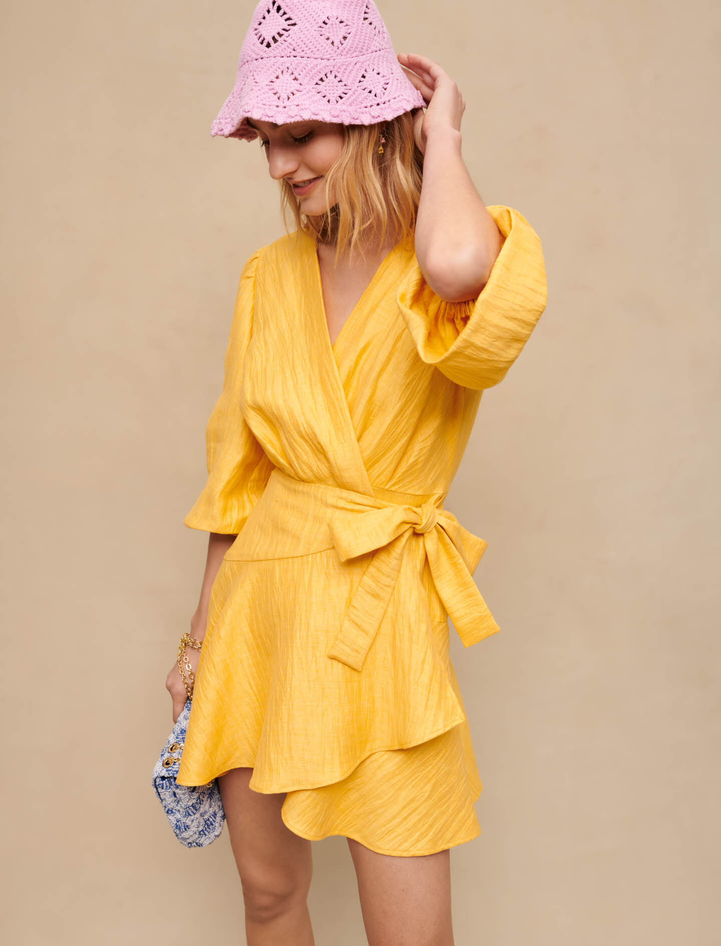Rochie înfășurată cu nod - Galbenă