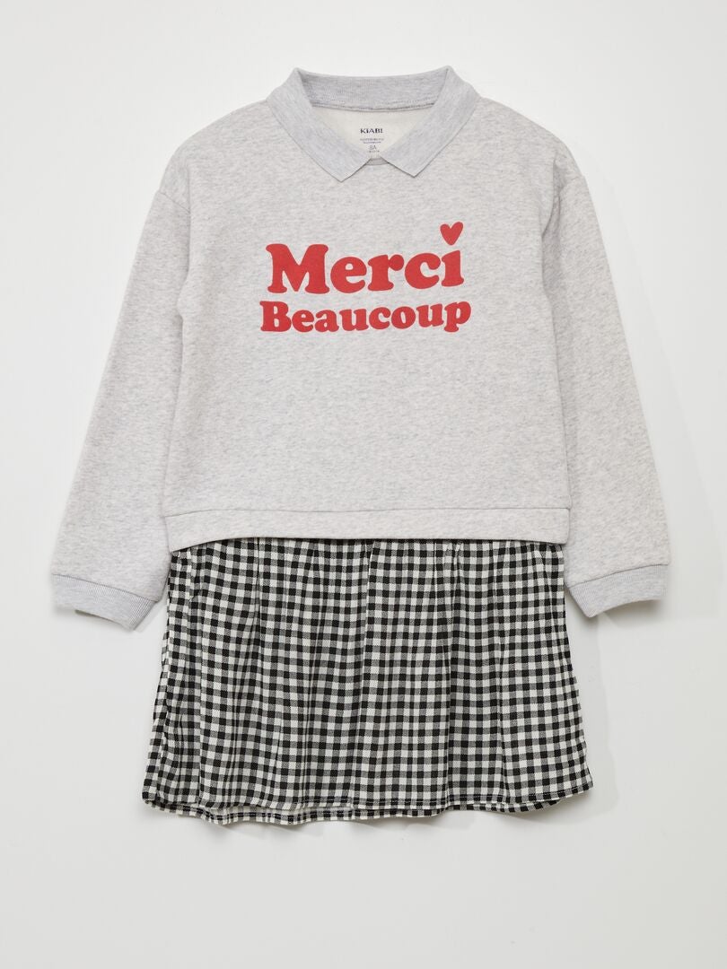 2-in-1 bedrukte sweatshirtjurk - GRIJS