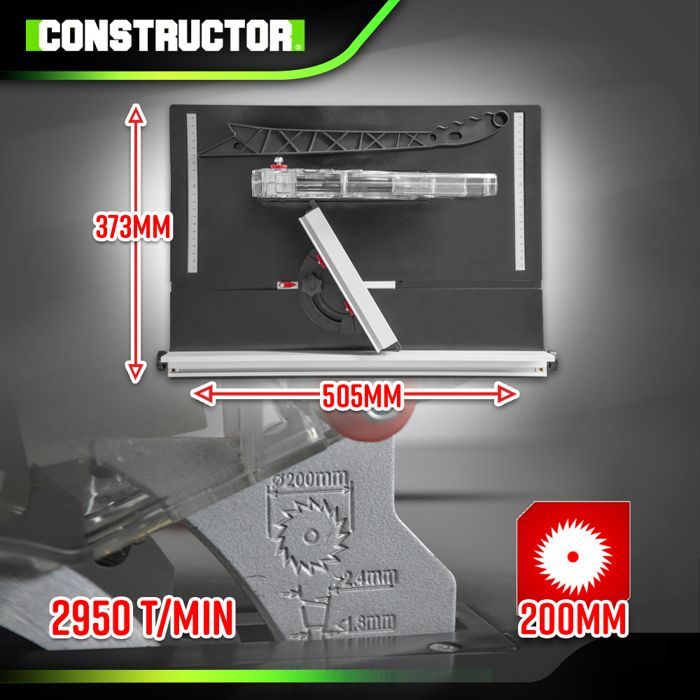 Scie circulaire sur table - CONSTRUCTOR - 800W - Lame 200mm - 24 dents - Profondeur 43mm