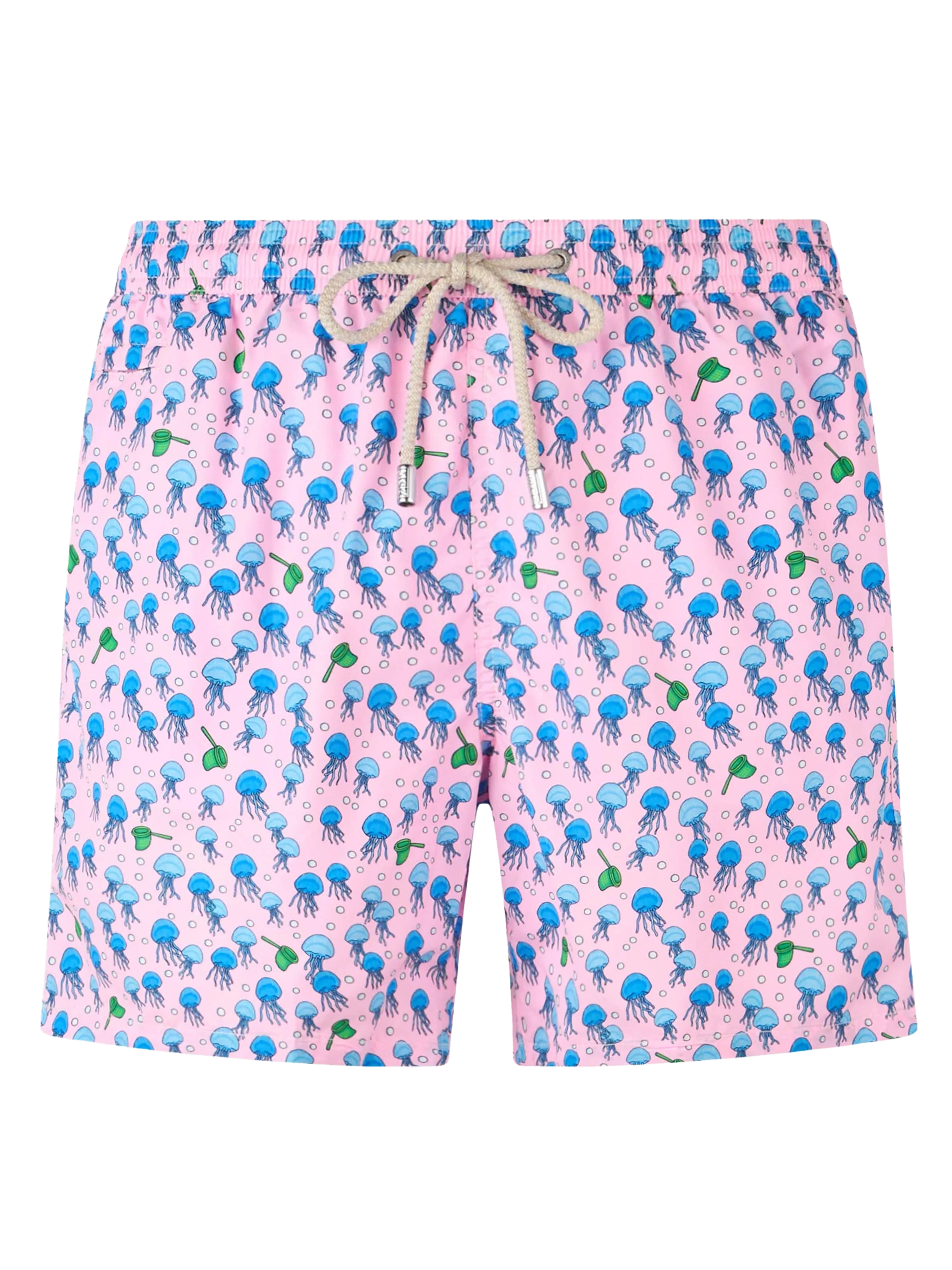 Man Lighting Mid-Length Swim Shorts – Lightweight, Quick-Drying, Anchor All-Over Print, Adjustable Drawcord, Side & Back Pockets | MC2 Saint Barth