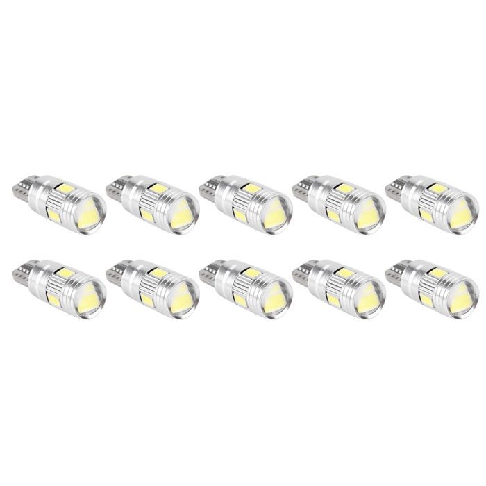Shipenophy Ampoule LED T10 10 pièces T10 5630 6SMD W5W décodage de voiture LED ampoule Canbus sans erreur marqueur auto phares