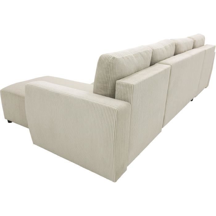 PHARELL 7-seater panoramic convertible sofa - Beige corduroy - Storage compartment - W297 x D155 x H85