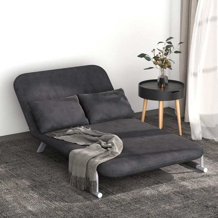 Canapé-lit 2 places - HOMCOM - fauteuil convertible dossier 5 positions 2 coussins déhoussable - suède - 111x80x78cm - gris foncé