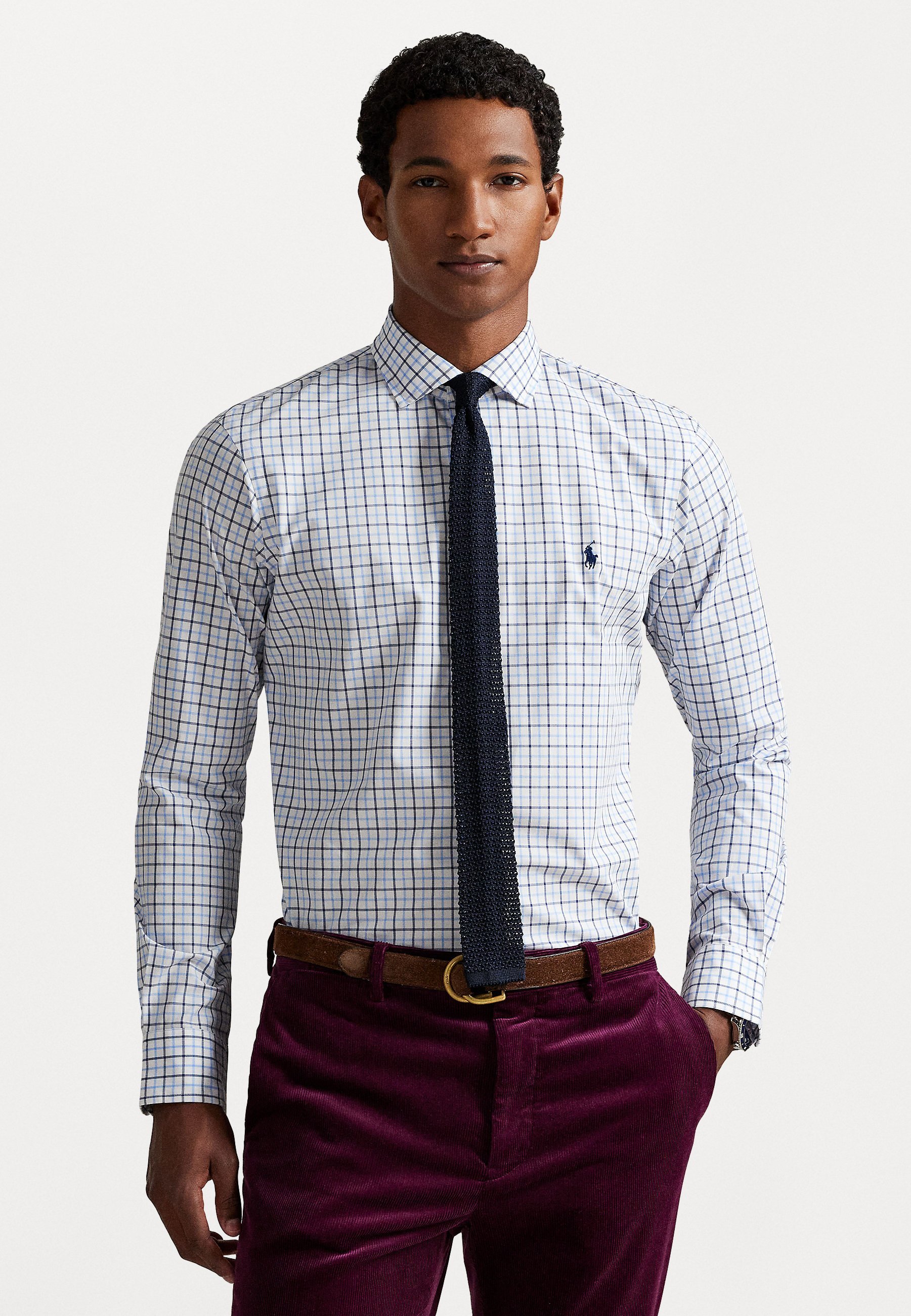 Camicia Polo Ralph Lauren CUSTOM FIT a quadri in popeline elasticizzato - Camicia - bianco/blu