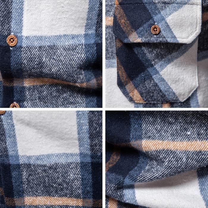 Camisa de hombre - FONDUPIN - Corte regular - Manga larga - Cuadros - Caqui
