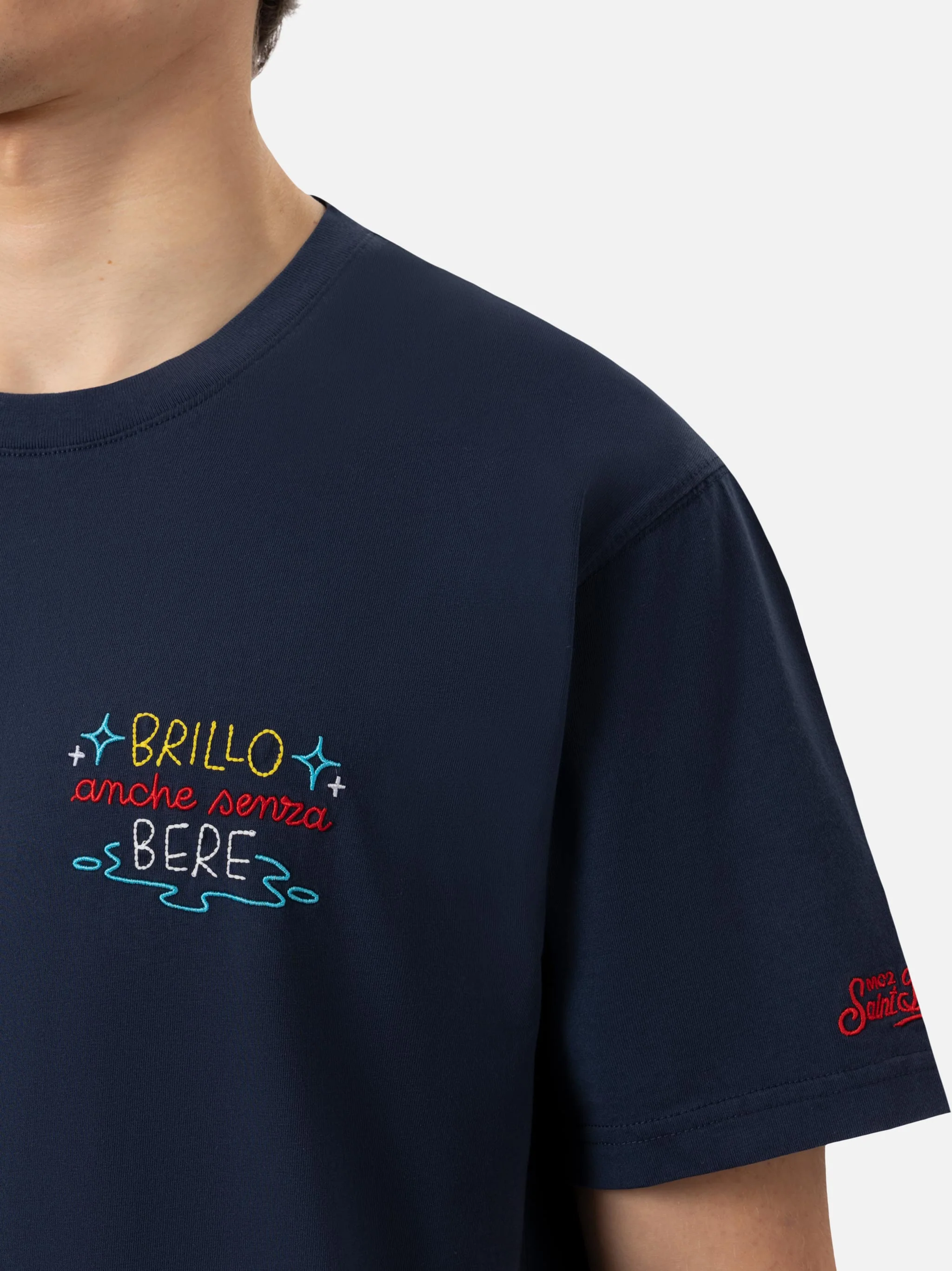 Portofino T-shirt van katoenen jersey met klassieke pasvorm en Brillo-borduurwerk.