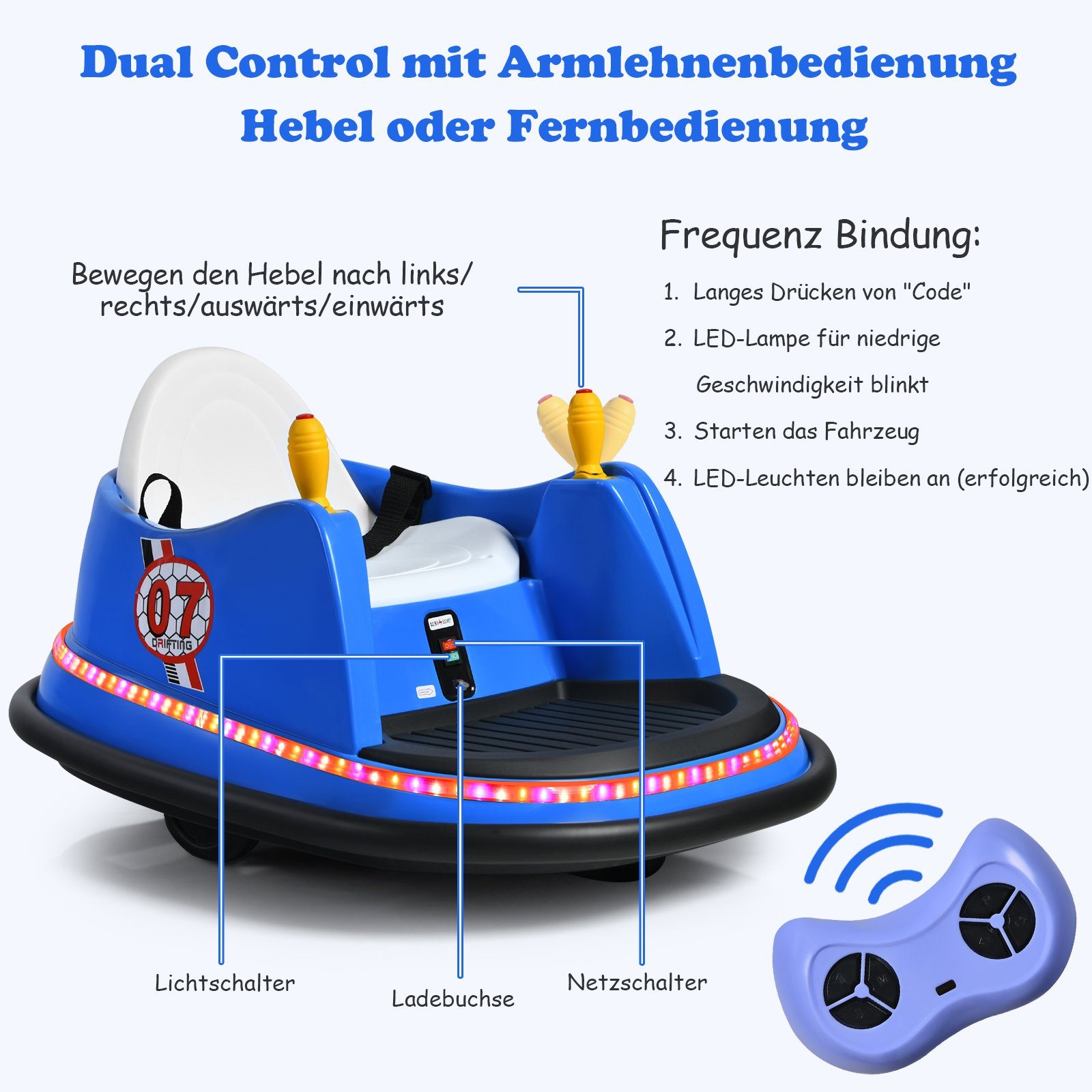 COSTWAY elektrisk barnbil 6V stötfångarbil, en nyckel för att starta