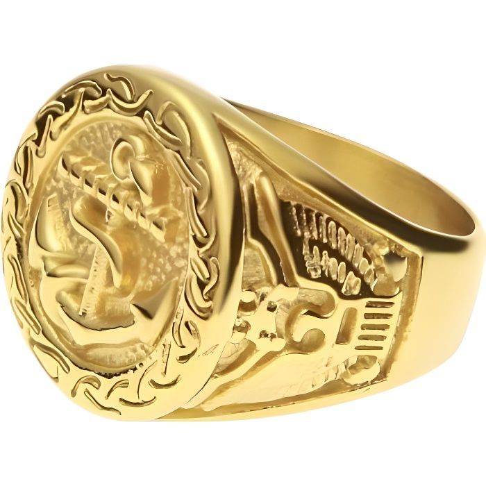 Men's 18k yellow gold ring with anchor motif, size 59