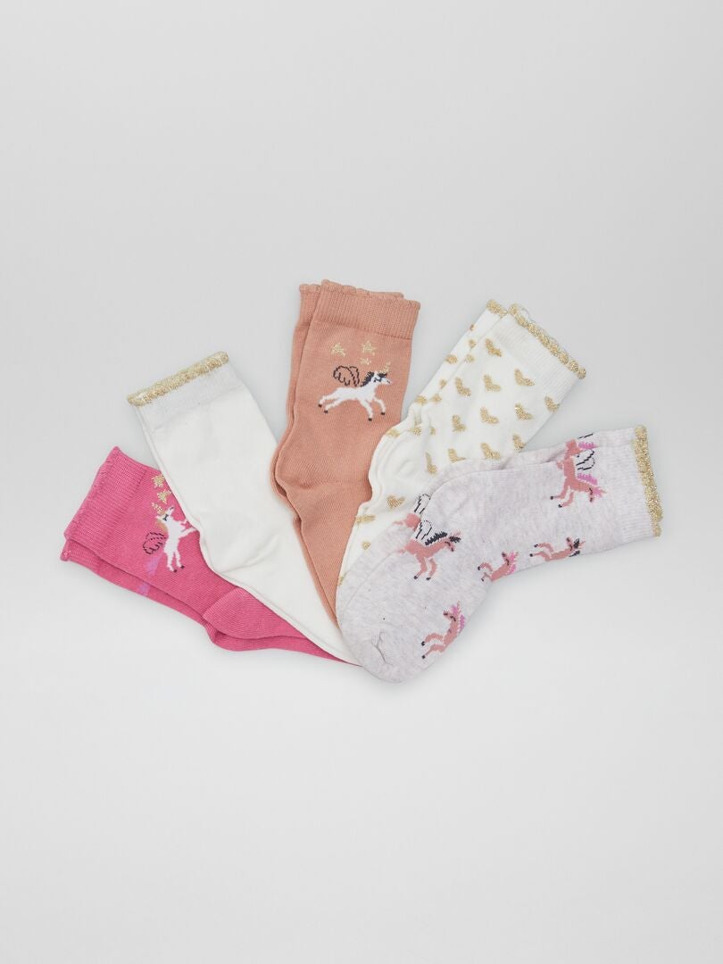Juego de 5 pares de calcetines con estampado de animales - ROSA