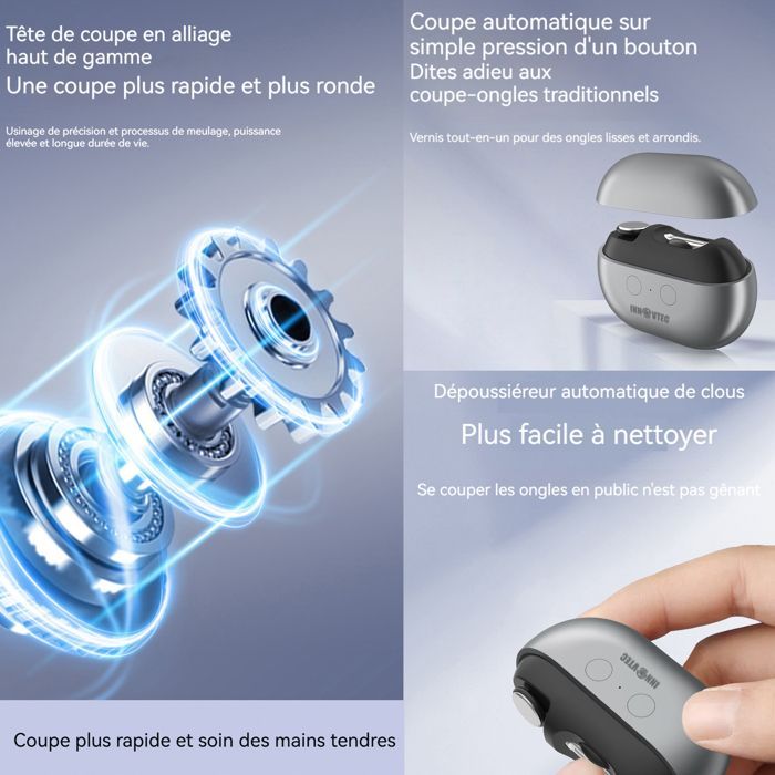 Electric nail clipper - INNOVTEC - 2 in 1 with integrated LED light - 500mAh battery - Type-C charging