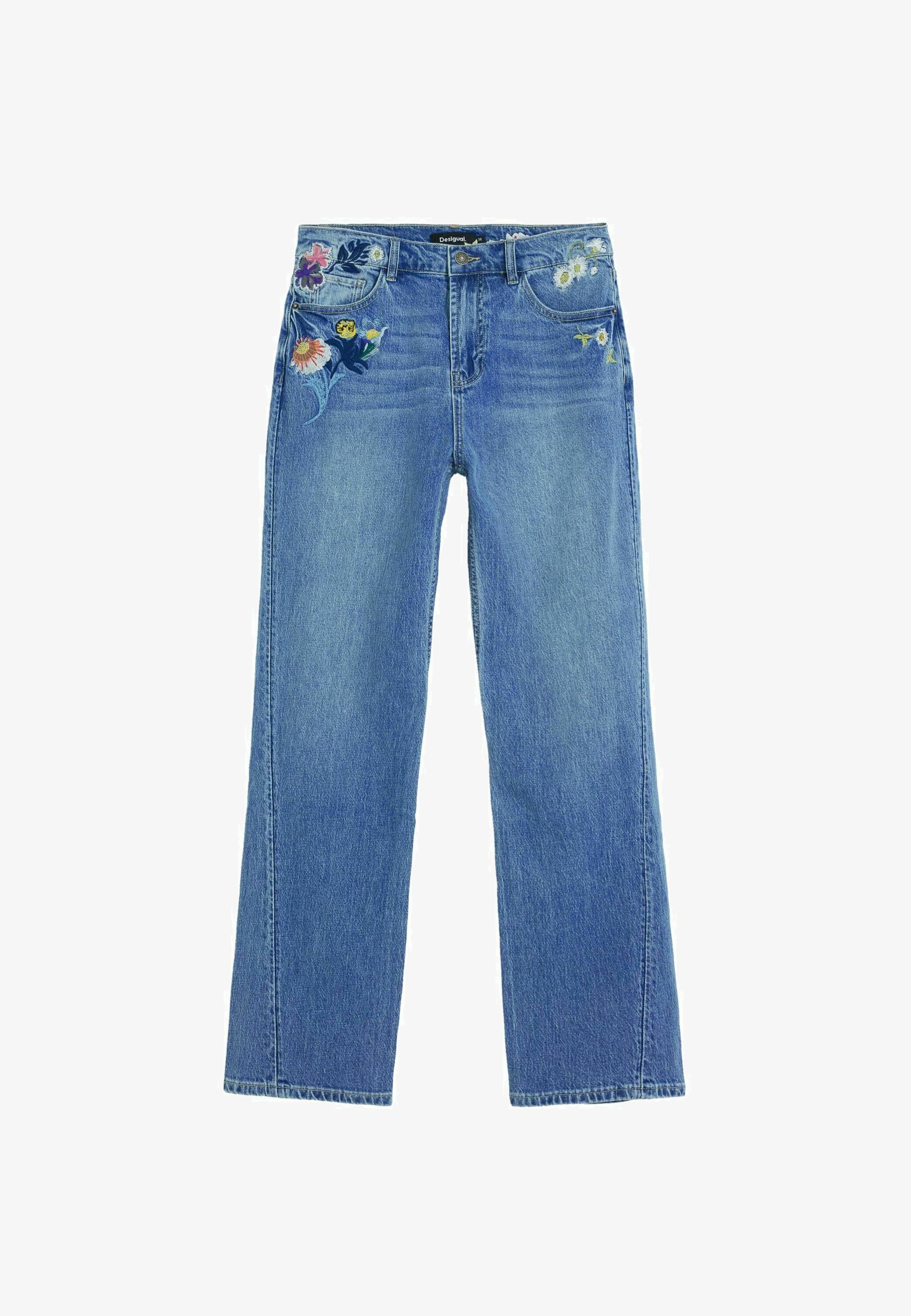 Jeans Desigual a gamba dritta con ricamo floreale - blu