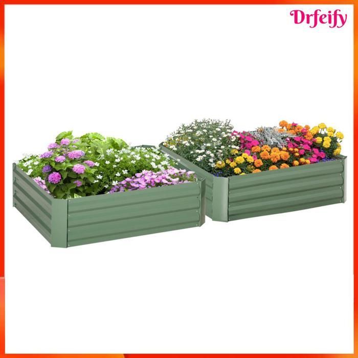 8147 Juego de 2 jardineras elevadas, dimensiones 100 cm de largo x 100 cm de ancho x 30 cm de alto - chapa de acero corrugado verde