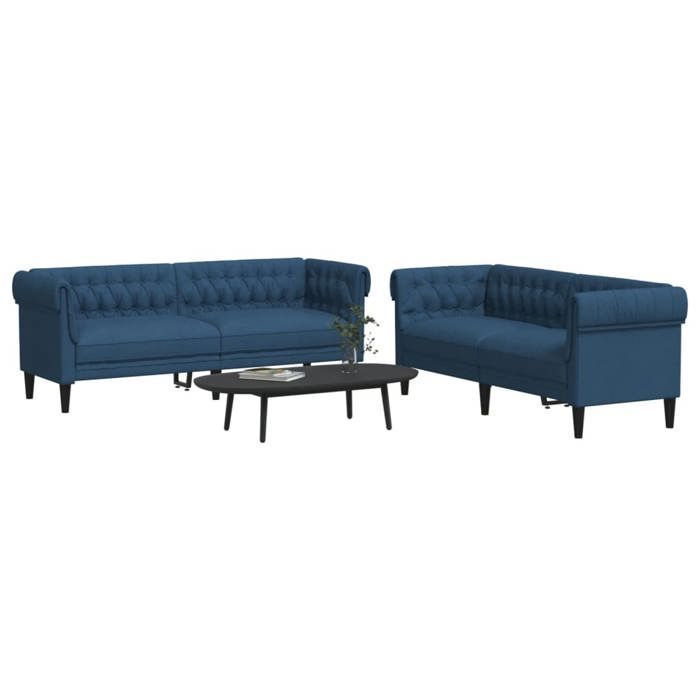 Set divano vidaXL a 2 pezzi in tessuto blu, divano, seduta, divano relax, divano comfort, poltrona TV 3209206