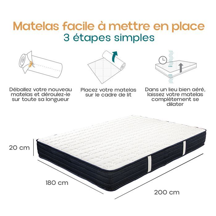 Materasso reversibile NORA, misura King Size, 180x200 cm, realizzato in memory foam altamente adattabile ed ergonomico.