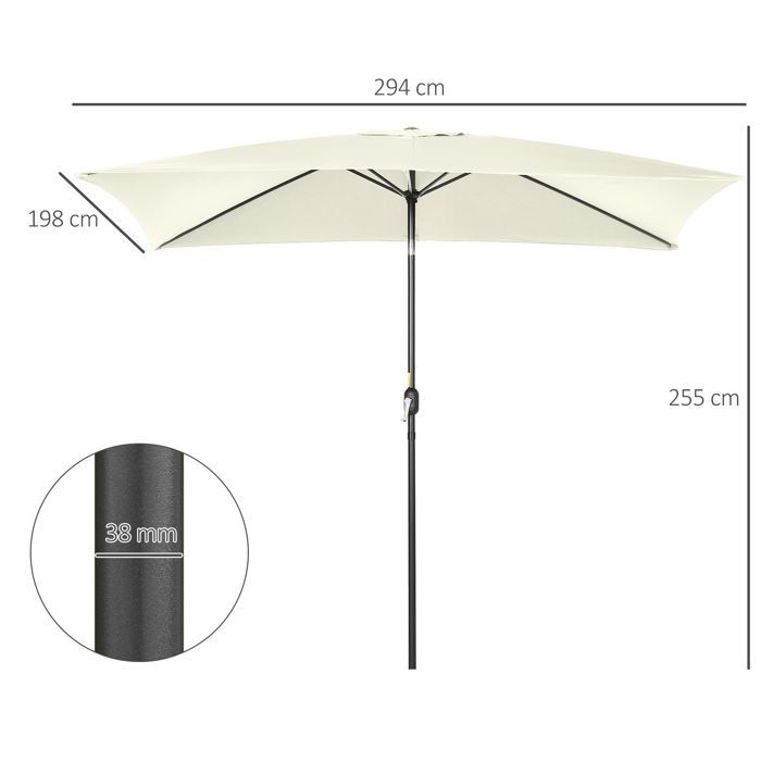 Outsunny - Parasol - Metaal - 294x198x255cm - Crème