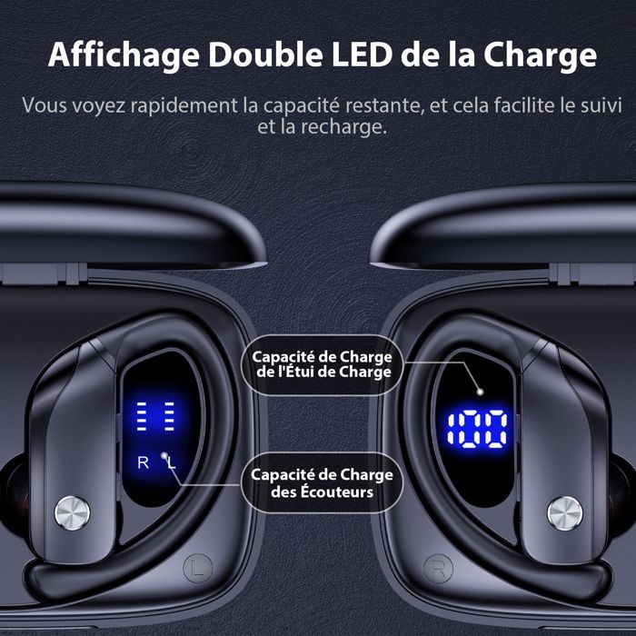 VEAOOL Kabellose Bluetooth 5.1 Sport-Kopfhörer, IPX5 wasserdicht, Stereoklang, 48 Stunden Akkulaufzeit, integriertes Mikrofon, Schwarz