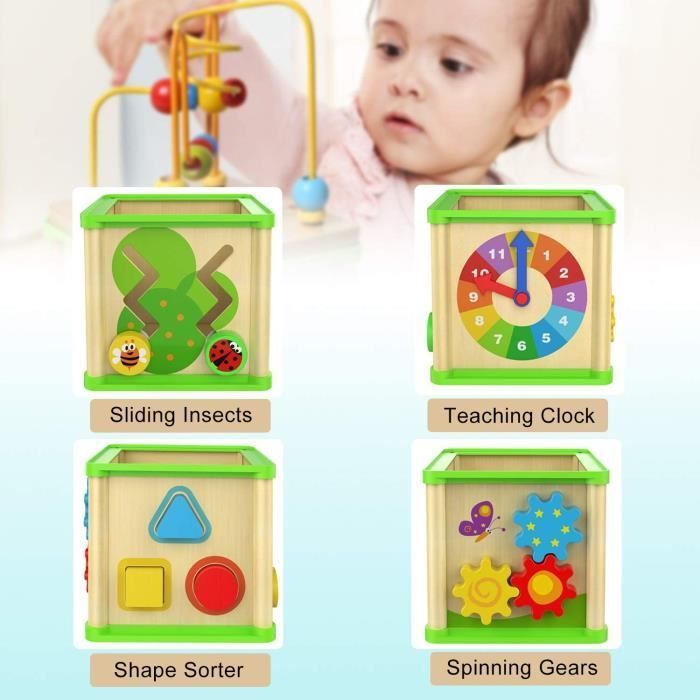 Toy - Activity cube toy - Wood - 5 activities - 12 months