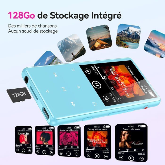 AGPTEK 128Go MP3 Bluetooth 5.3 avec Haut-Parleur, 2.4