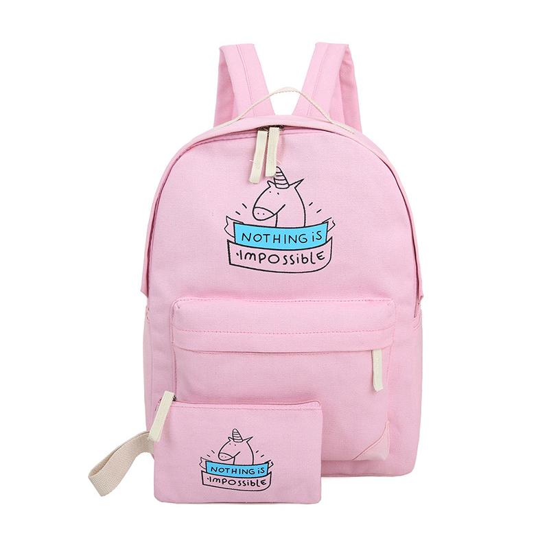Set di 2 zaini da donna in tela, borse da viaggio alla moda e carine, zaini stampati, zaino per laptop di nuovo stile per ragazze adolescenti, rosa