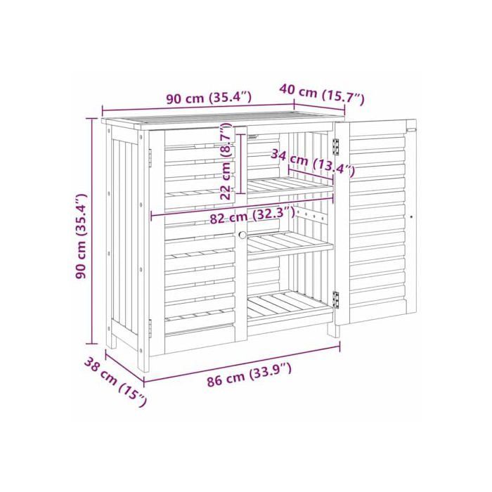 Acacia wood garden storage cabinet - vidaXL - 90x40x90 cm - Natural - 2 doors - Floor mounting - Indoor use only