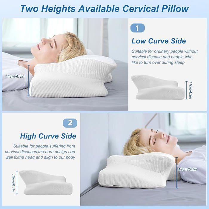Kussen van traagschuim, ergonomische neksteun, orthopedisch kussen voor pijnverlichting, 60 x 35 x 13 cm, wit