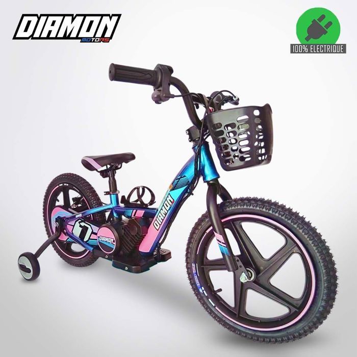 Draisienne électrique enfant DRAXY 250W 16 pouces Rose DIAMON MOTORS – Batterie Lithium 24V 5.2Ah – 3 vitesses