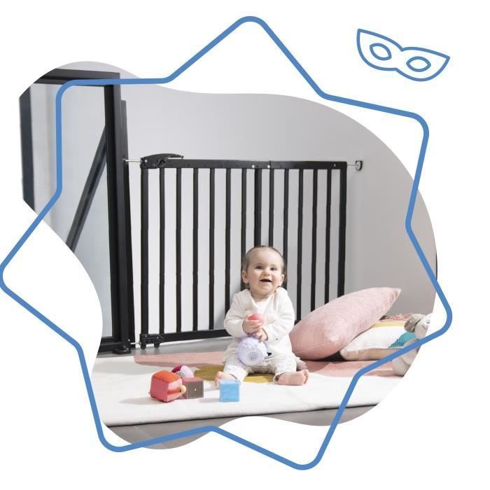 Badabulle Barrière de Sécurité Deco Pop - Barrière Extensible pour Ouverture de 63 à 106cm - Fixation Vis, Noir