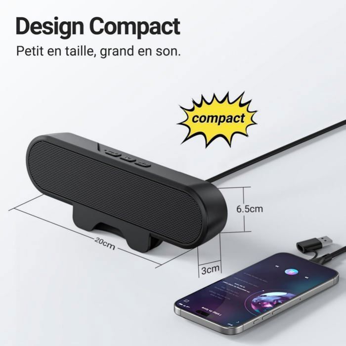PC Speaker, USB PC Speaker for Monitor, Mini Soundbar with Clip for Laptop, Mac, Desktop, Plug and Play