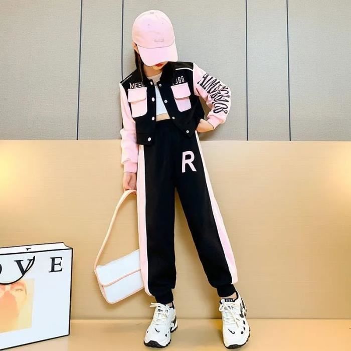Conjunto de ropa de otoño de 2 piezas para niña: chaqueta corta + pantalón casual de manga larga, rosa.
