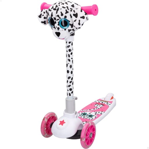 Patinete dobrável de 3 rodas com dálmata, luzes e brinquedo de pelúcia K3yriders