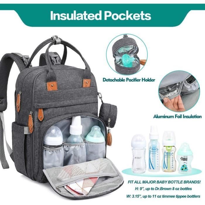 Mochila cambiador con cambiador integrado – Bolsa cambiador multifuncional impermeable de gran capacidad – Gris oscuro