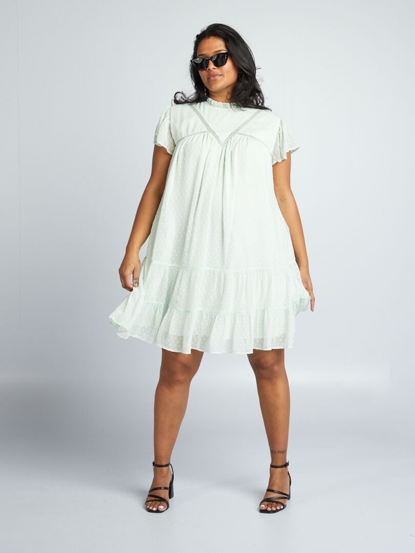 Plumetis voile jurk - GROEN