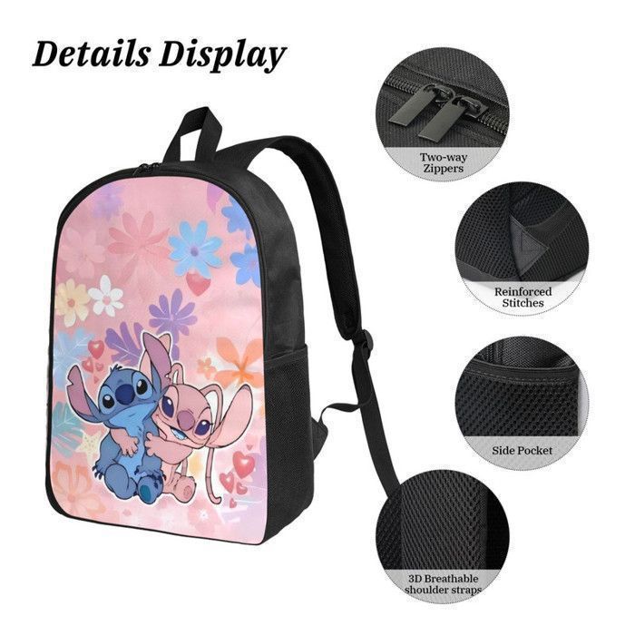 Mochila KENLUMO Stitch para niños - Set de 3 piezas (mochila, bolsa térmica para el almuerzo y estuche para lápices) - Mochila escolar
