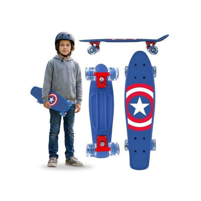 MARVEL Avengers CAPTAIN AMERICA Fish Skateboard for children, 55 cm, non-slip deck, stable for children 20-50 kg