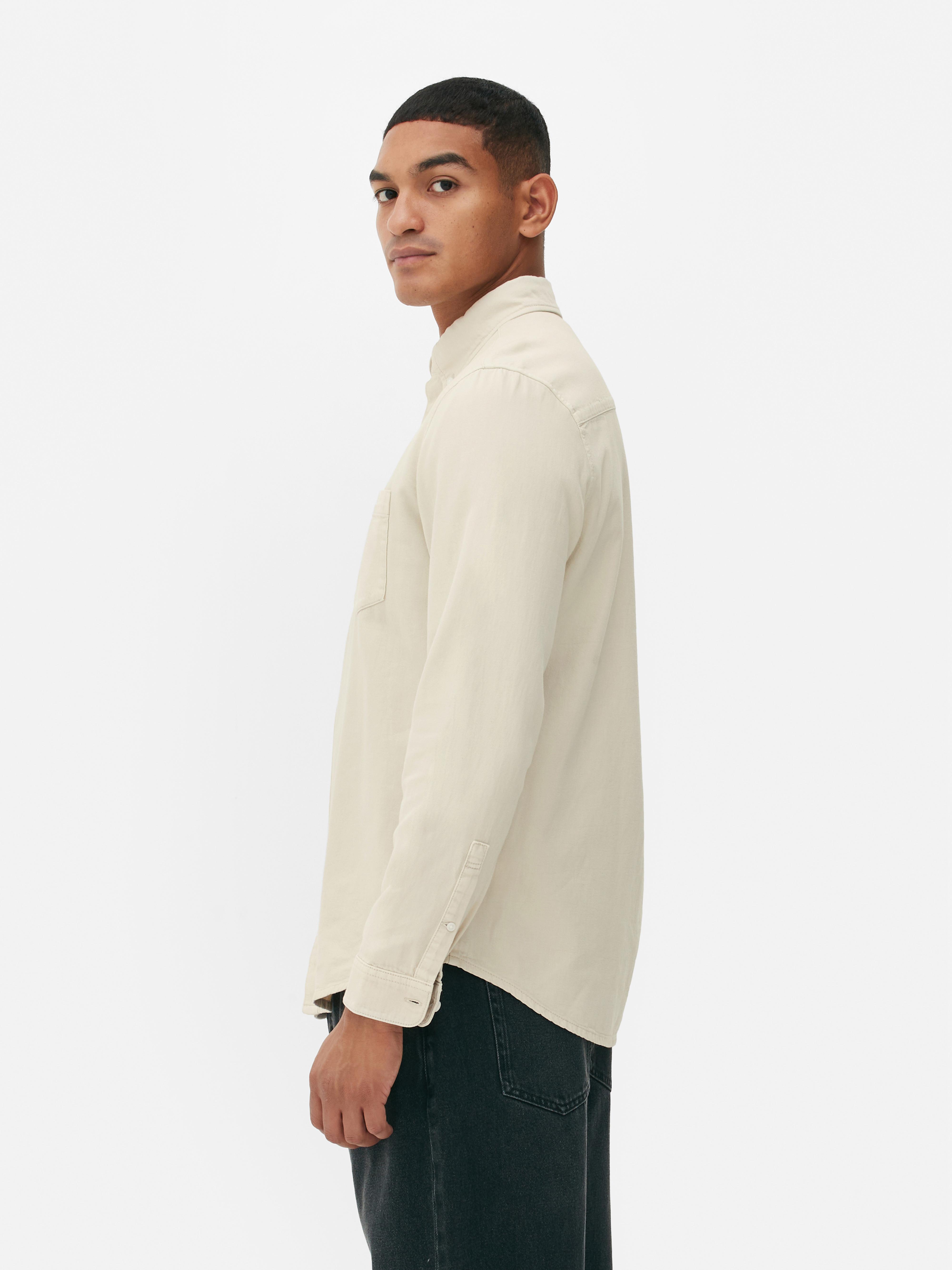 Cămașă cu mânecă lungă din bumbac twill Cămașă casual din bumbac twill cu mânecă lungă și închidere cu nasturi