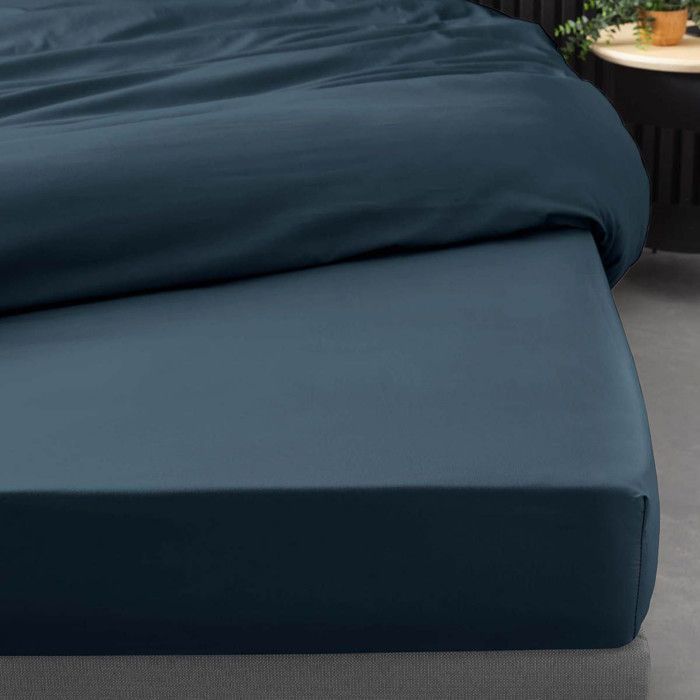 Lenzuolo con angoli elasticizzati 160x200 cm - 100% cotone percalle - Tasca profonda 30 cm - Blu notte