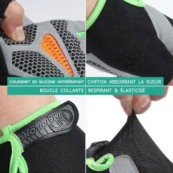 Gants Cyclisme de Vélo Eté Demi Doigt Gant Réfléchissant Homme et Femme pour VTT Randonnée Moto XH480Noir8