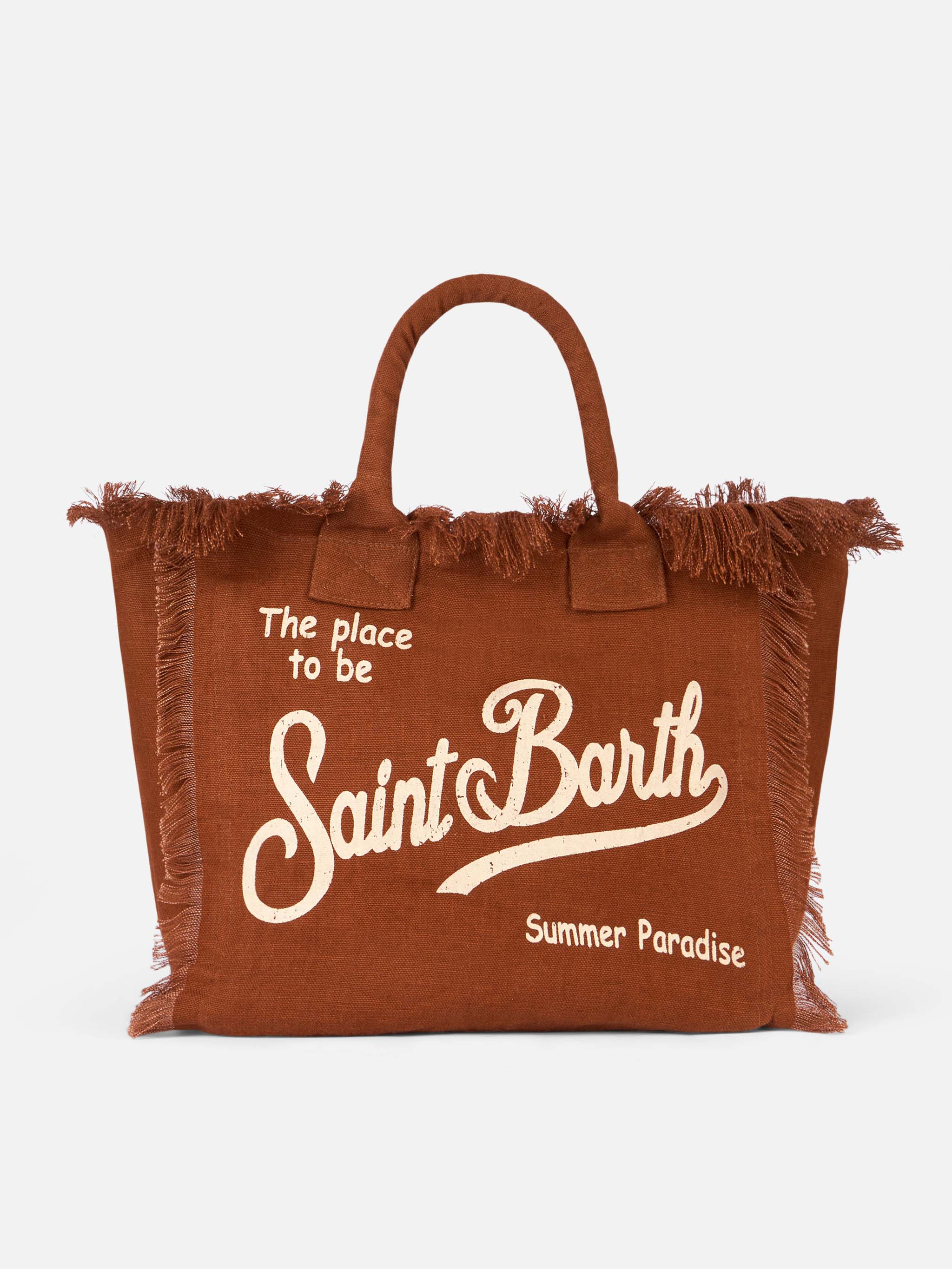 Bruine linnen draagtas van Vanity met Saint Barth-logo
