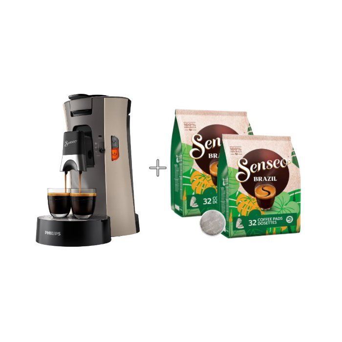 Cafetera de cápsulas - PHILIPS - SENSEO - CSA240/31 - Select - Beige + 2 paquetes de 32 cápsulas - Espresso Brasil