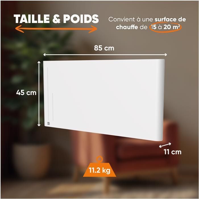 Radiateur électrique fixe à inertie sèche céramique - BESTHERM - ALBA 2000W - horizontal blanc