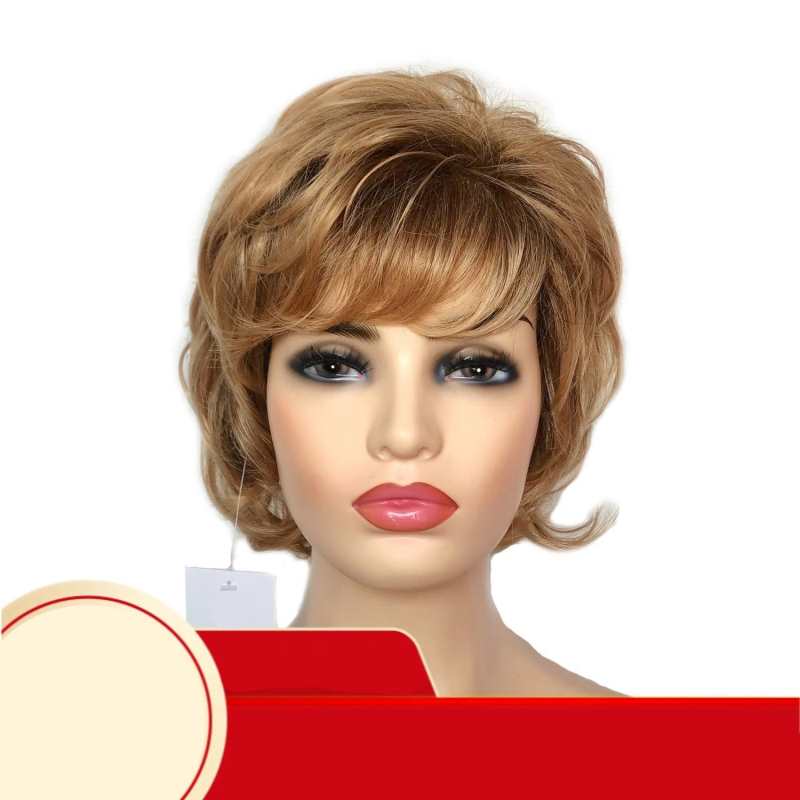 Parrucche ricce da donna, capelli sintetici corti, parrucca bionda da donna con frangia, look naturale, capelli da ragazza, festa in maschera, parrucca per tutta la famiglia