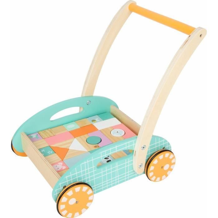 Spielzeugwagen - Kleiner Wagen - 34 pastellfarbene Würfel - Gummierte Räder