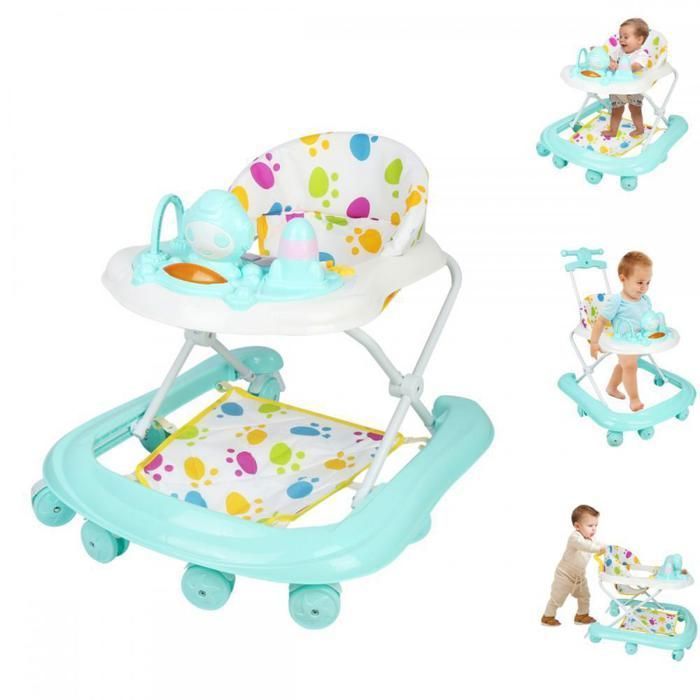Andador plegable para bebé XUANYU 4 en 1 - Altura ajustable, musical, plegable - Carga máxima 15 kg - Verde
