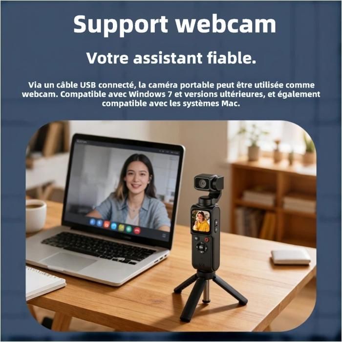 4K Action Camera - WiFi - Vlog Camera with Tripod - 1.72-inch HD Screen - 64 Megapixels - 330° Rotating Lens with Tracking - Black