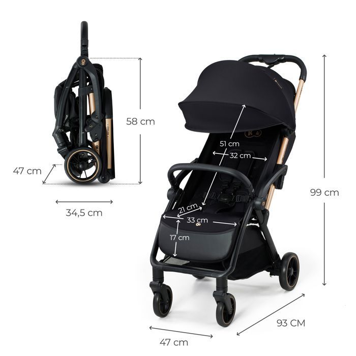 Passeggino Kinderkraft APINO (fino a 22 kg), chiusura automatica, impermeabile, pesa solo 7,5 kg, nero.
