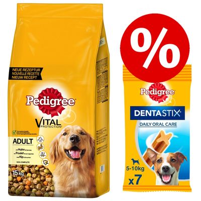 Croquettes Pedigree pour chien + 70 bâtonnets dentaires Dentastix petit format - Prix du lot !*