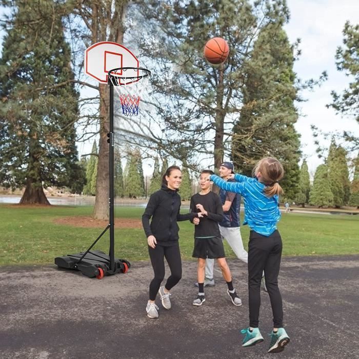 Aro de baloncesto portátil GYMAX de 178-208 cm, sistema móvil con ruedas, soporte para baloncesto para uso en interiores y exteriores.